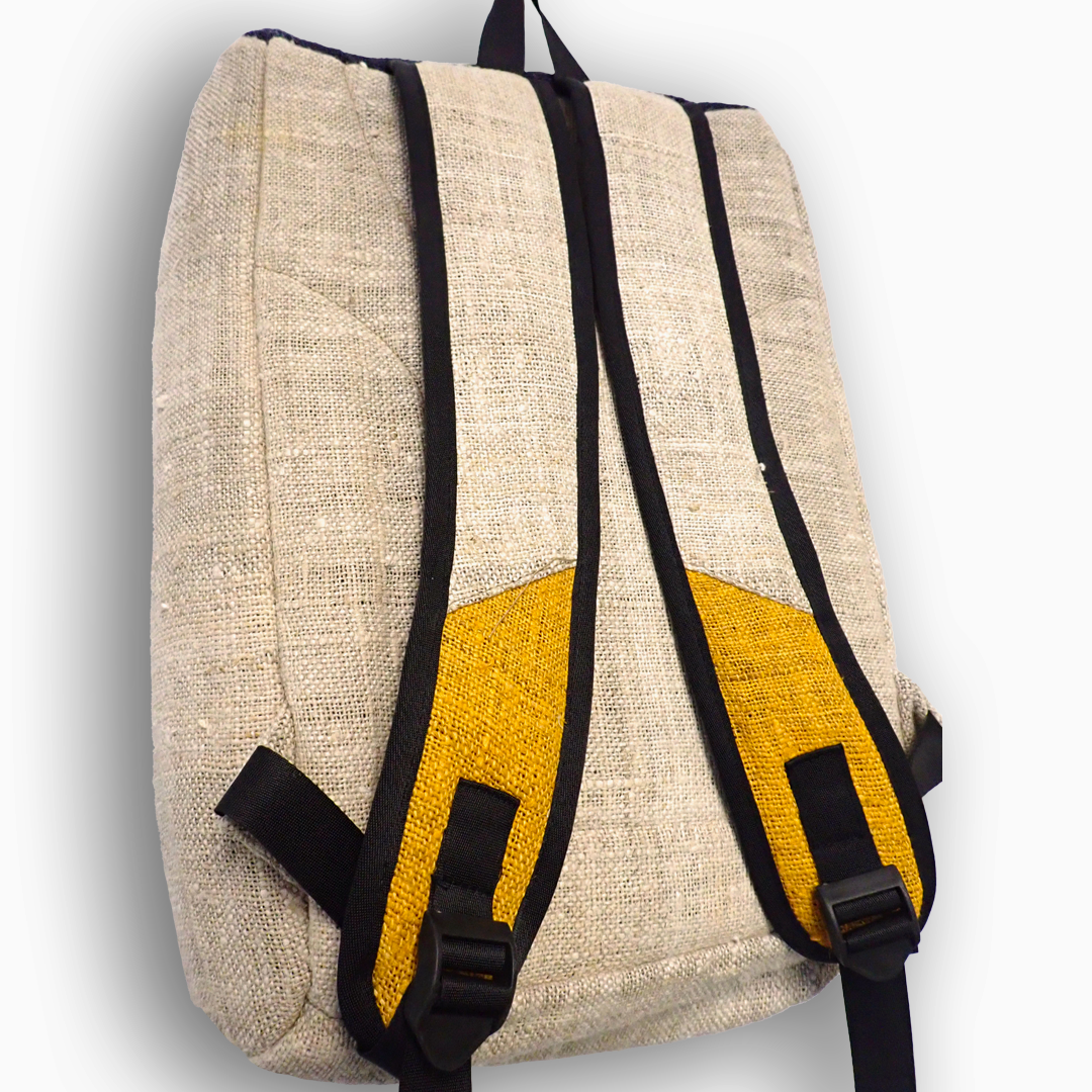 Back of Blue and Yellow Hemp Backpack