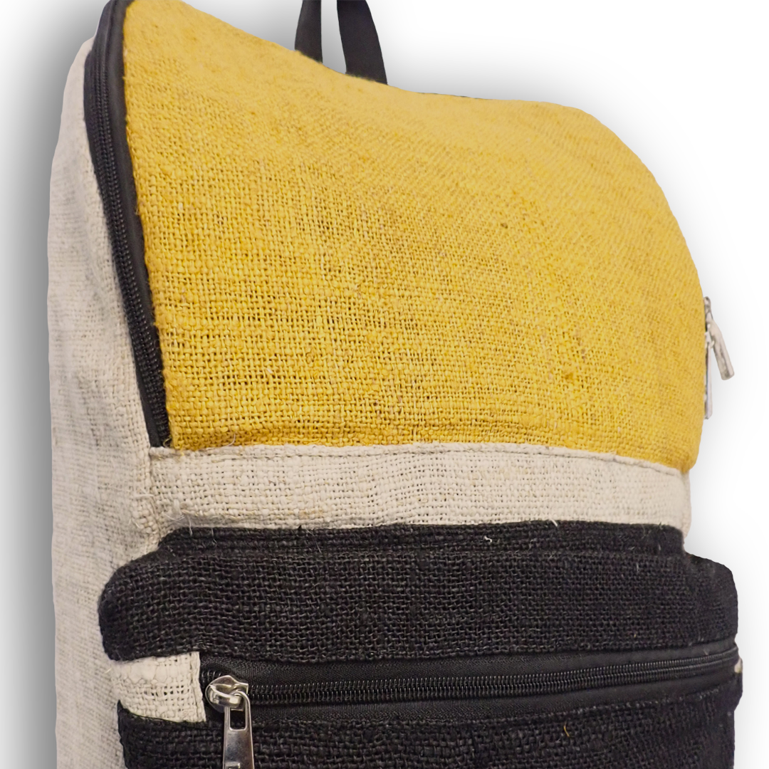Close Up of Black and Yellow Hemp Backpack
