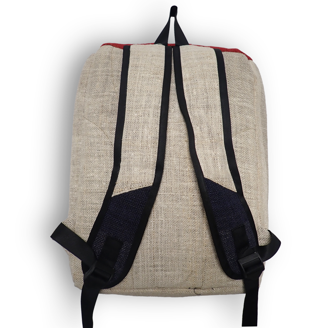 Back of Red and Blue Hemp Backpack