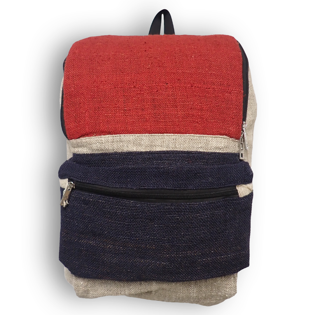 Front of Red and Blue Hemp Backpack